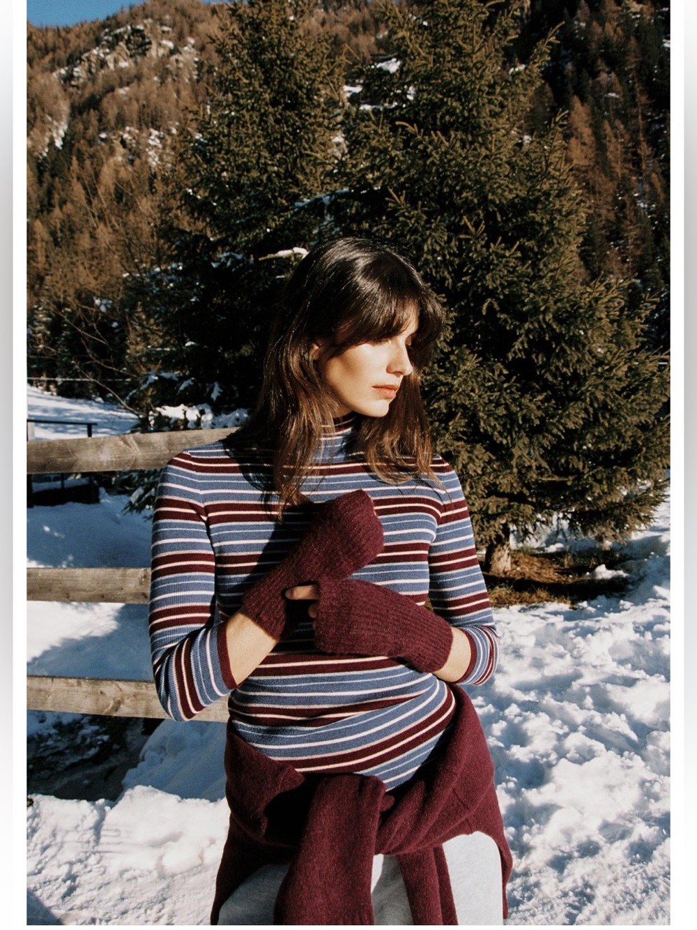 Striped Long-Sleeve Turtleneck Sweater in Navy & Burgundy